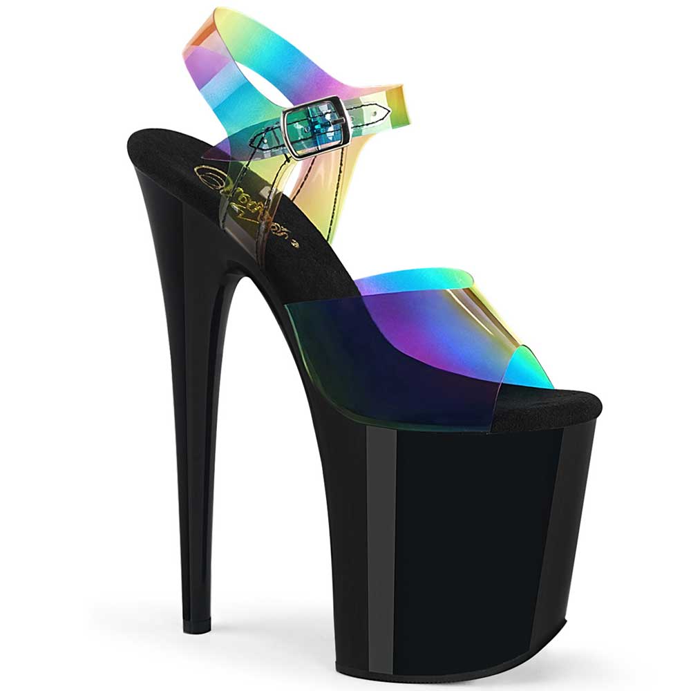 Pleaser - FLAMINGO-808RB Ankle strap sandal, Pole dance shoes - Pole dance shoes - Multicolours/Transparent